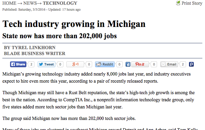 Tech industry growing in Michigan